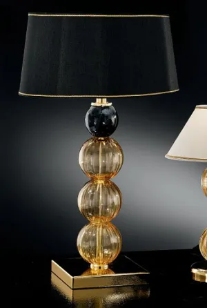 Modern Italian Table Light With Black And Amber Murano Glass Spheres