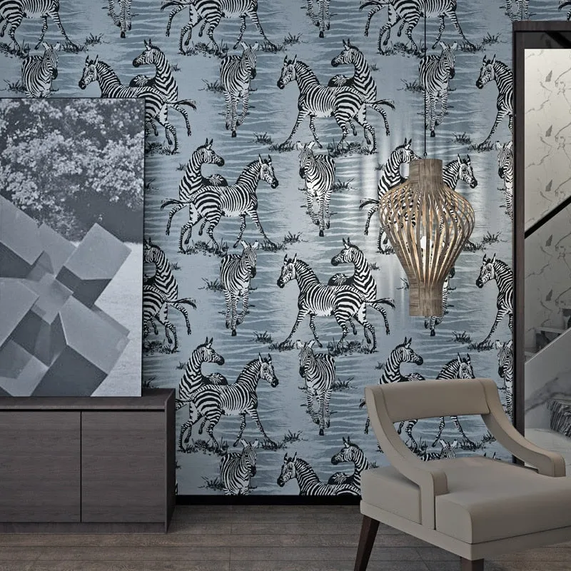 Modern Zebra Flocking Non-Woven Wallpaper (5.3 ㎡)