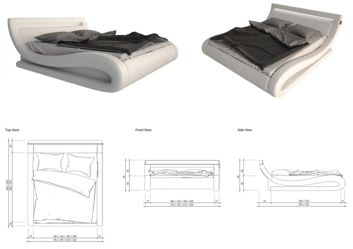 Modrest Corsica - Contemporary White Leatherette Bed with Headboard lights