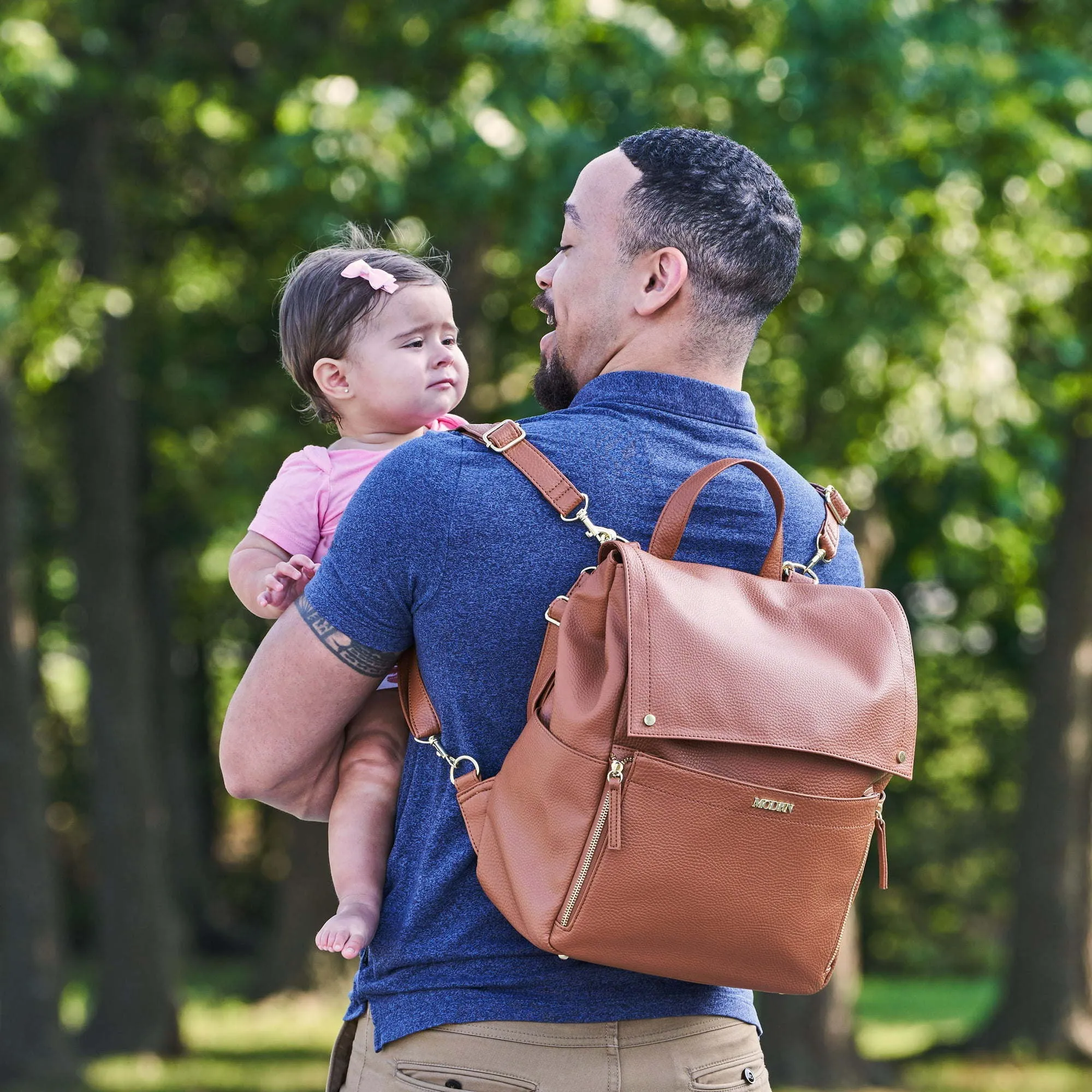 MoDRN Charli Diaper Bag in Cognac, Convertible Backpack with Adjustable Straps