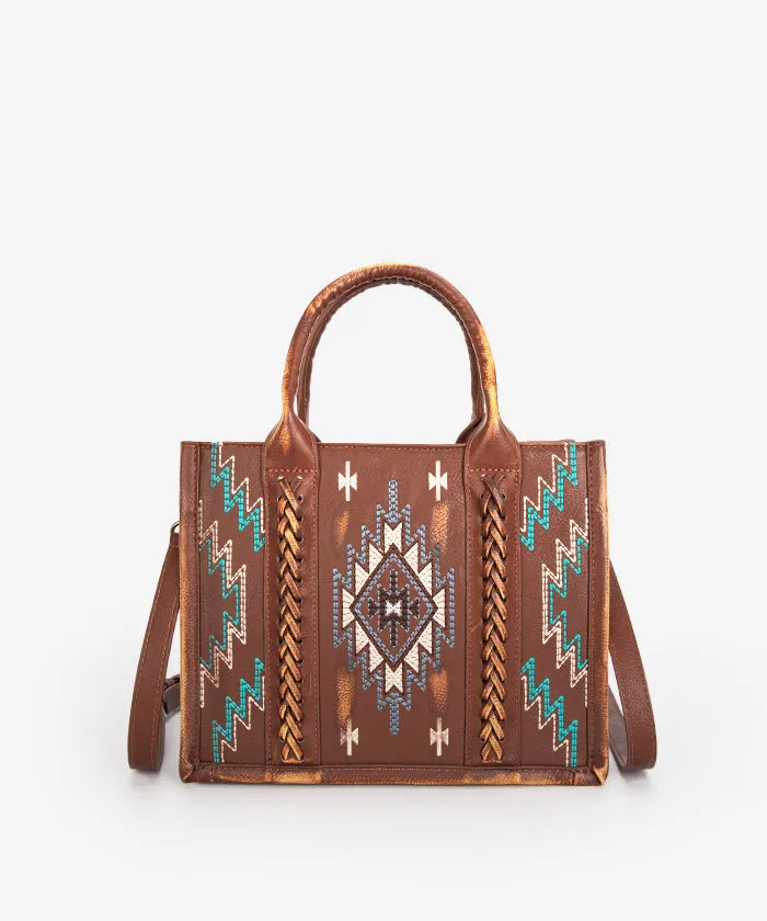 Montana West Aztec Embroidered Distressed Leather Tote Bag Set