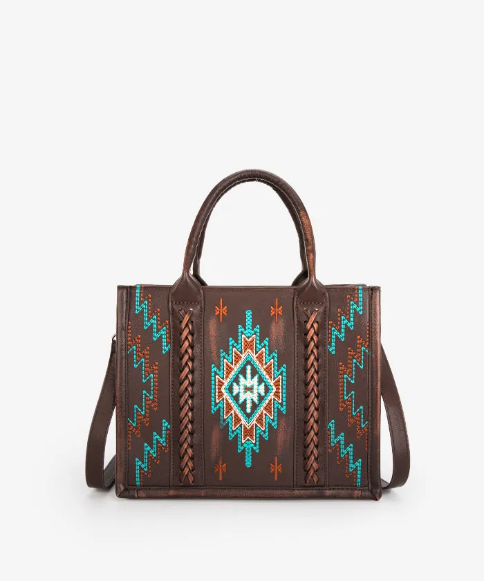 Montana West Aztec Embroidered Distressed Leather Tote Bag Set