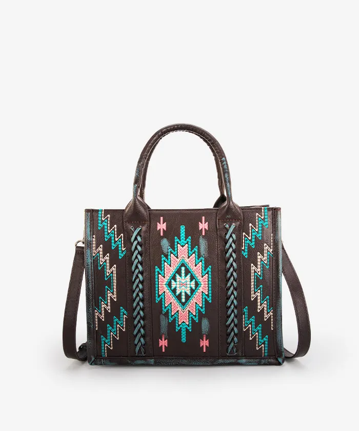 Montana West Aztec Embroidered Distressed Leather Tote Bag Set