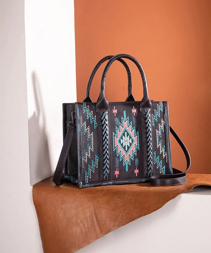 Montana West Aztec Embroidered Distressed Leather Tote Bag Set