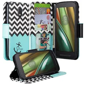 Moto G4 (4th Gen) Case | Moto G4 Plus Case, Wrist Strap Pu Leather Magnetic Fold[Kickstand] Wallet Case with ID & Card Slots for Motorola G4/G4 Plus - Teal Anchor