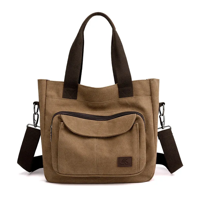 Multi-pocket Top Handle Convertible Canvas Tote Crossbody Bag Handbags