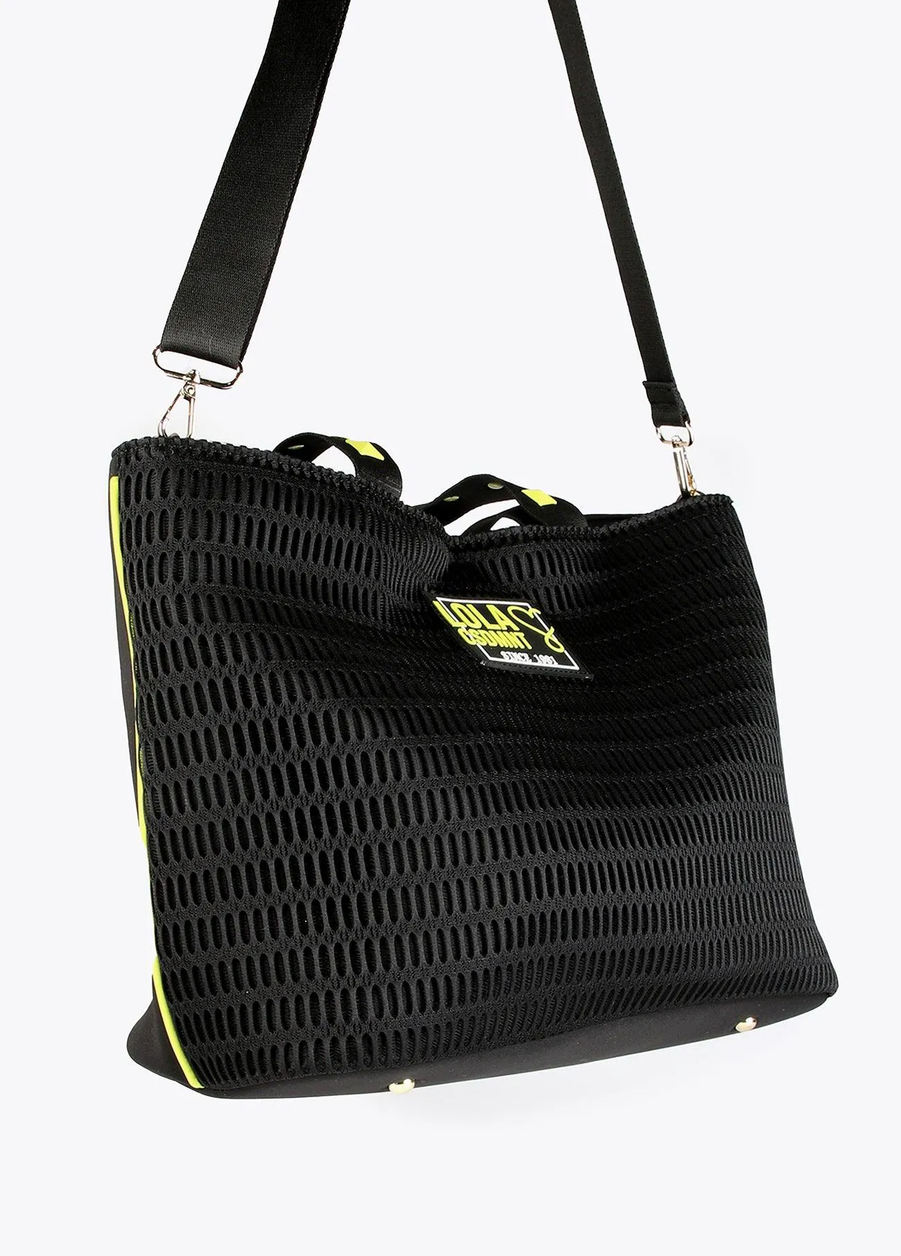 Neon logo mesh tote bag