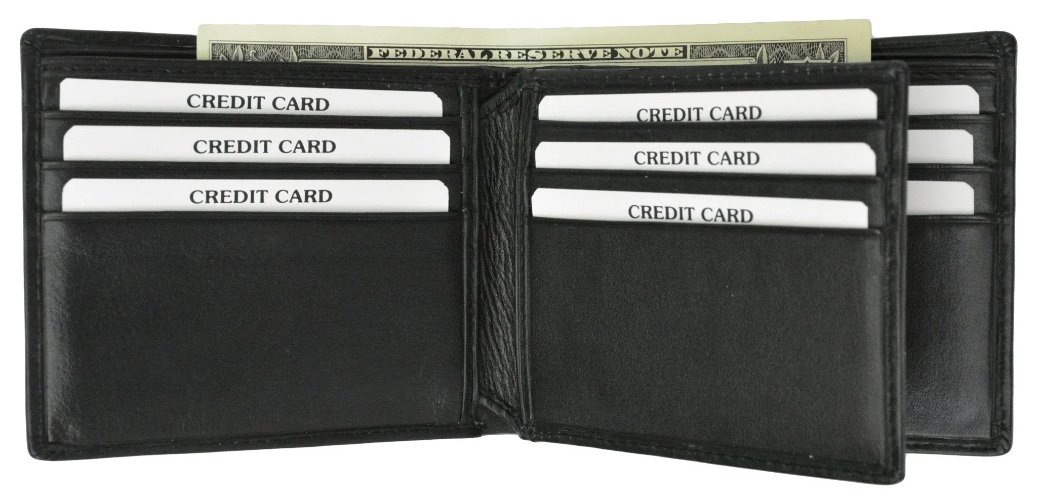 New Genuine Leather Men's Credit Card Compact Center Flip ID Bifold Wallet with Logo 600 052 BK LOGO