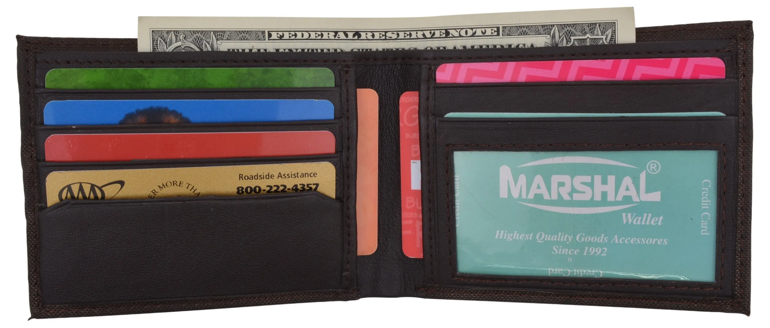 New Slim Thin Nylon Bifold Credit Card ID Wallet with Leather Interior T60LI