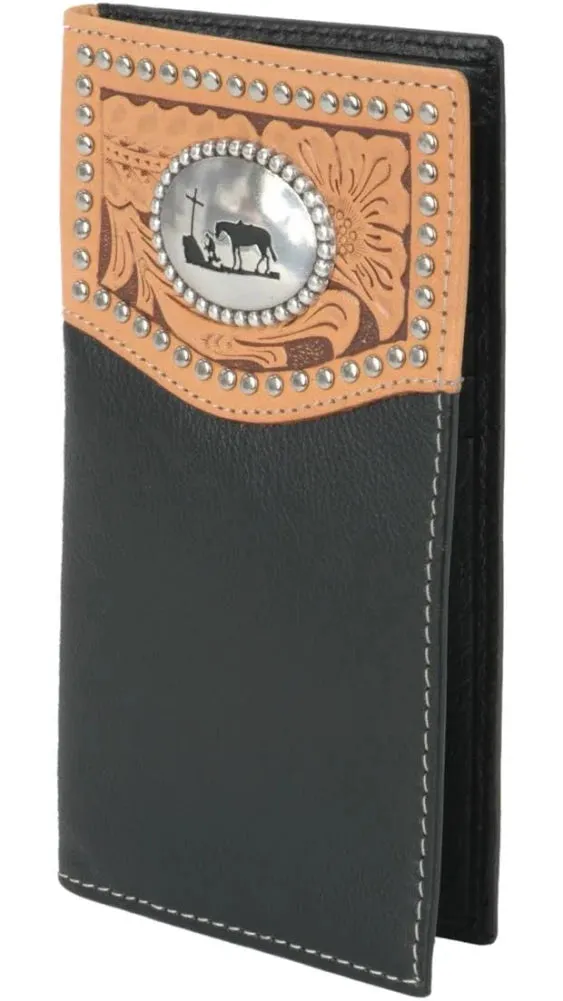 Nocona Praying Cowboy Tooled Overlay Rodeo Wallet N5431401