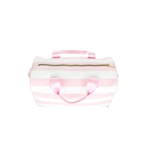 Olivia Miller Girl's Duffel Bag, Overnight Cute Pink & White Stripe Mini