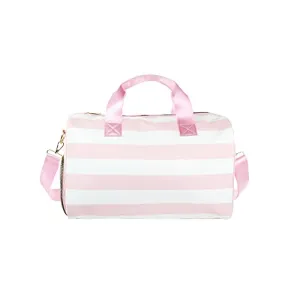 Olivia Miller Girl's Duffel Bag, Overnight Cute Pink & White Stripe Mini