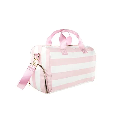 Olivia Miller Girl's Duffel Bag, Overnight Cute Pink & White Stripe Mini