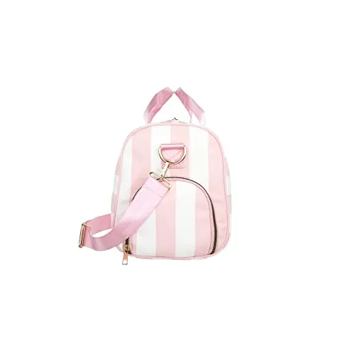 Olivia Miller Girl's Duffel Bag, Overnight Cute Pink & White Stripe Mini