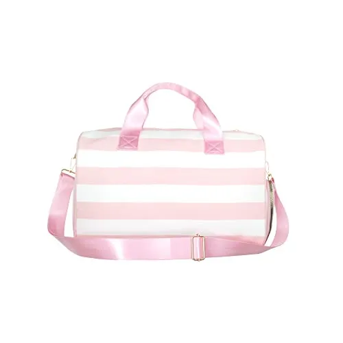 Olivia Miller Girl's Duffel Bag, Overnight Cute Pink & White Stripe Mini