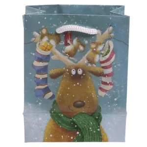 Pack of 6 - Christmas Reindeer Party Gift Bags 14 x 6 x 11cm (Pk6)