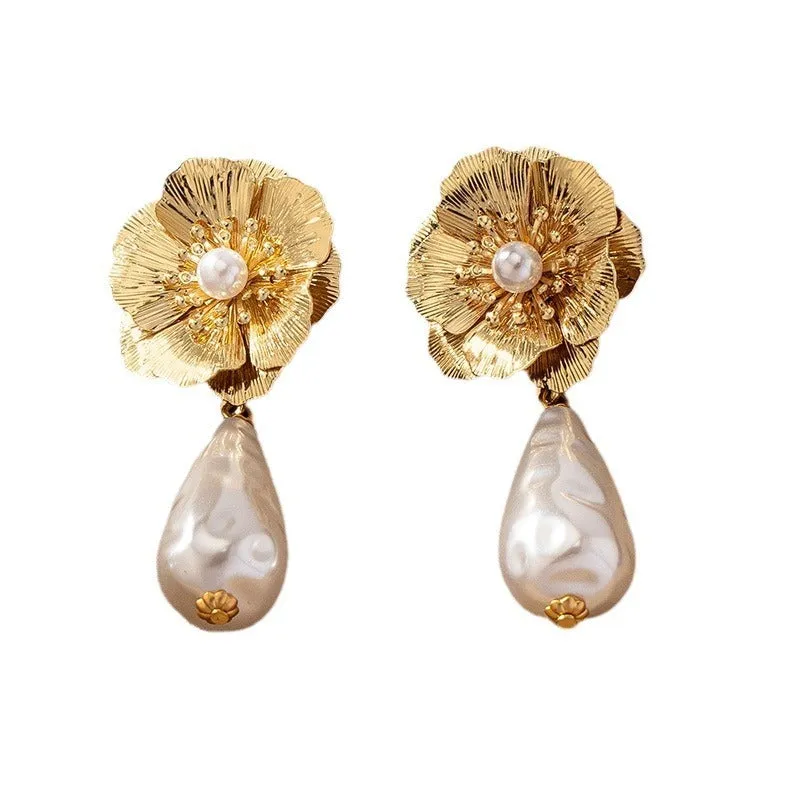 Pre Order:  Elegant Flower Drop Pearl Earrings