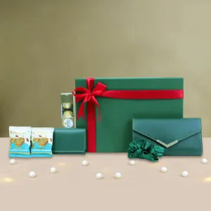 Premium Gift for Women : Ladies Wallet, Card Holder, Almond Cookies, Ferrero rocher & Scrunchie