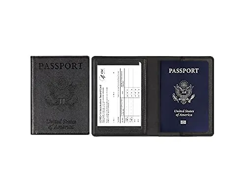 PU Leather Passport Holder With Vaccine Card Slot, Ultra Slim