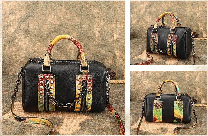 Punk Style Womens Genuine Leather Crossbody Handbags Side Bags For Women