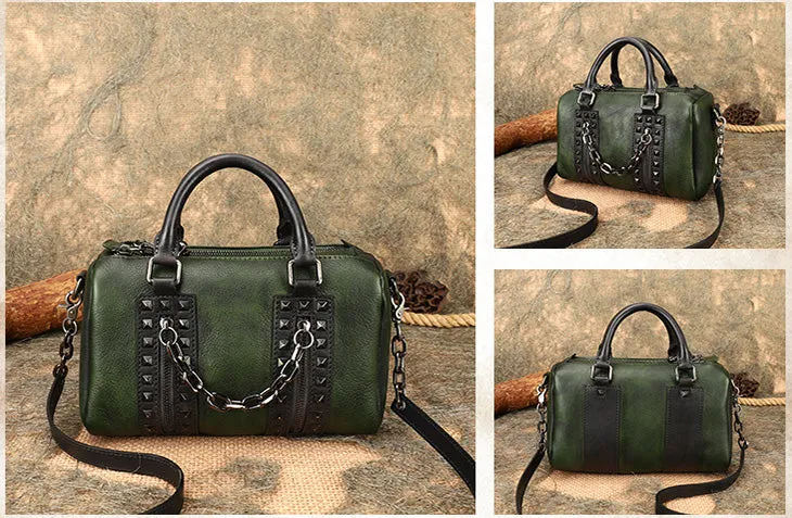 Punk Style Womens Genuine Leather Crossbody Handbags Side Bags For Women