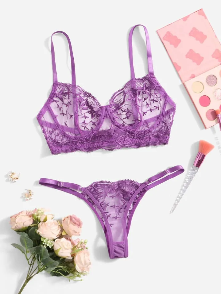 Purple Lingerie See Through Set Lace