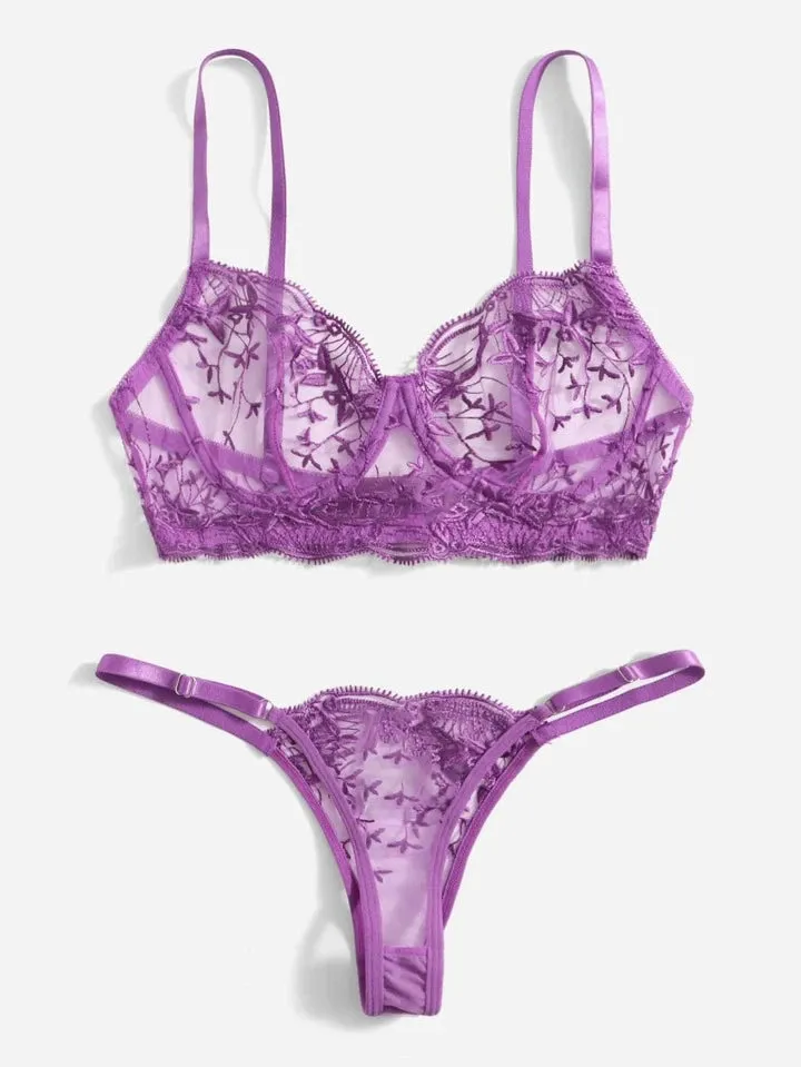 Purple Lingerie See Through Set Lace