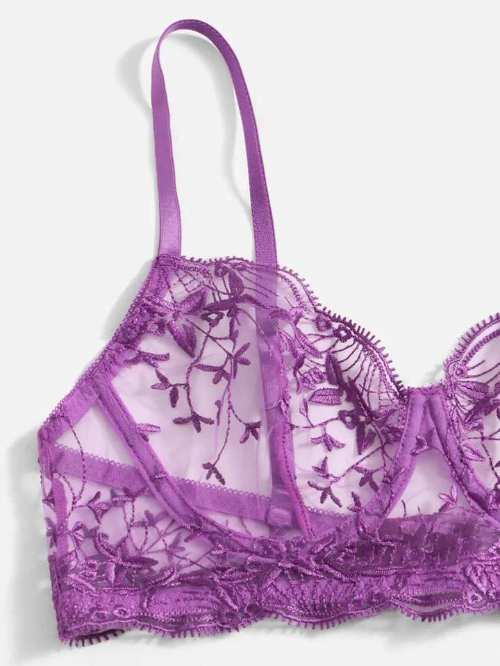 Purple Lingerie See Through Set Lace