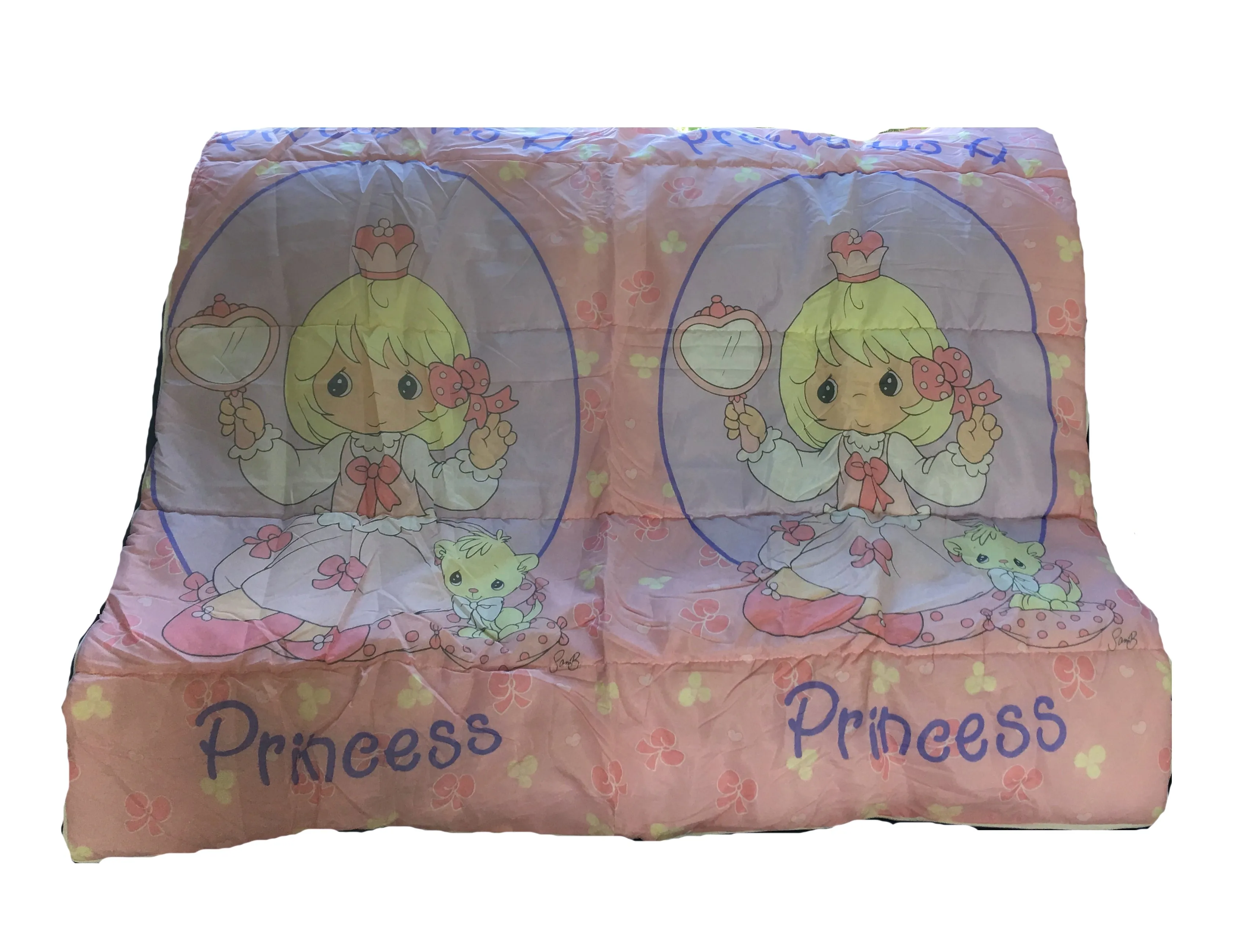 Rare New Vintage 2003 Precious Moments Princess Girl with Kitty Pink Sleeping Bag Twin Comforter