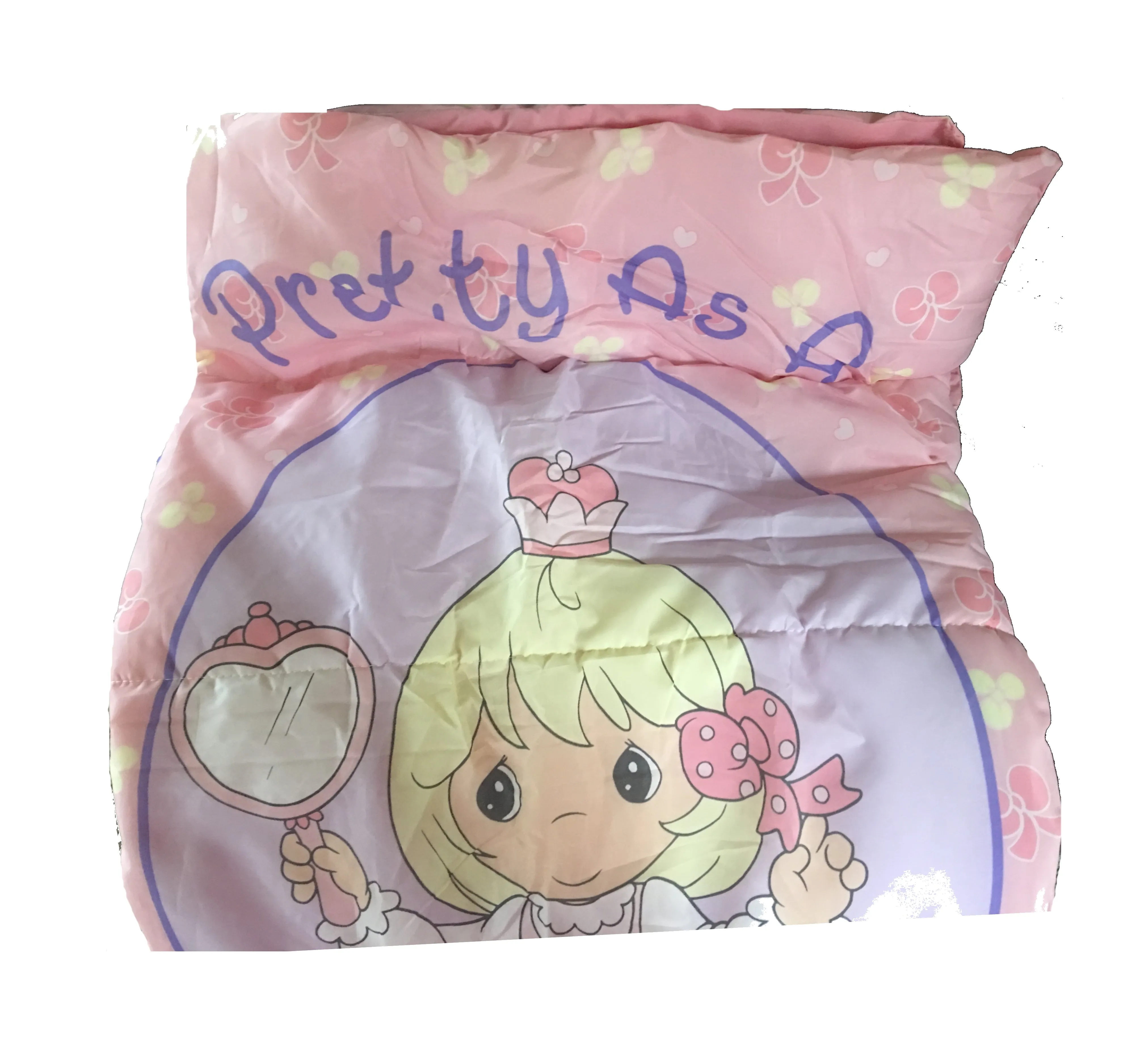 Rare New Vintage 2003 Precious Moments Princess Girl with Kitty Pink Sleeping Bag Twin Comforter