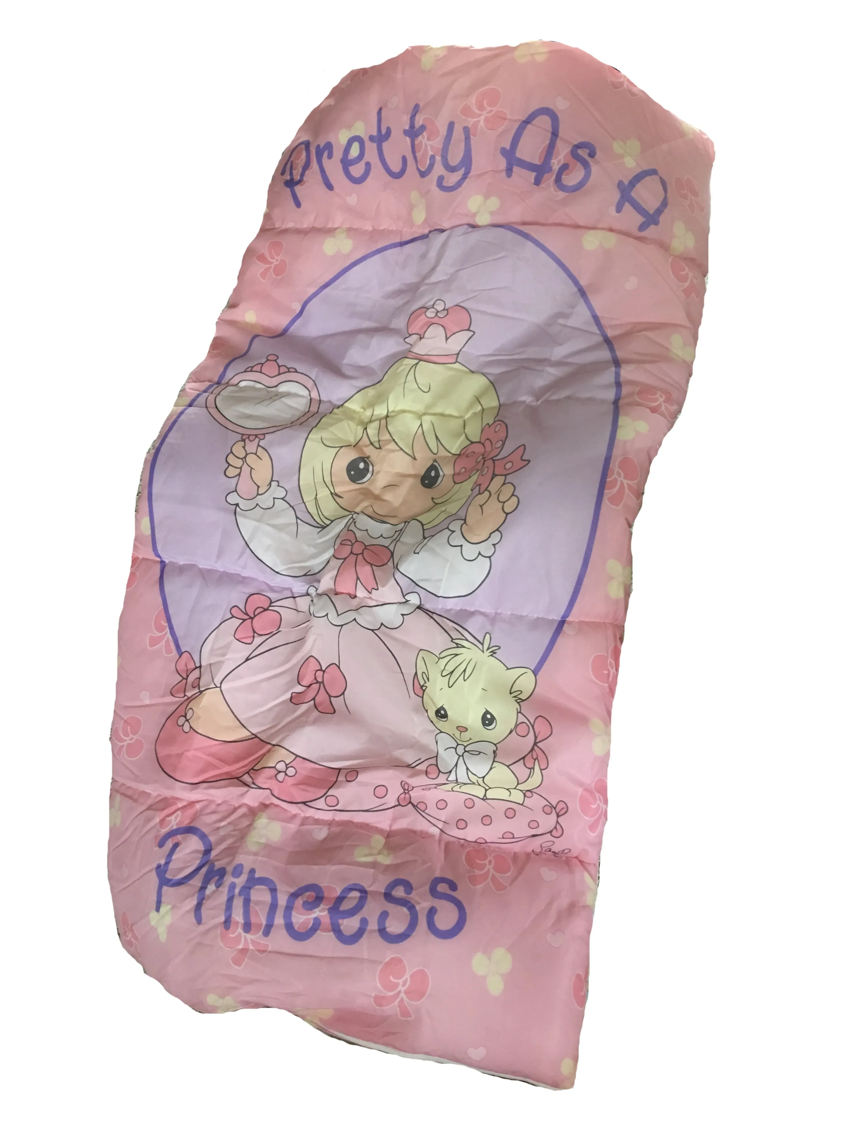 Rare New Vintage 2003 Precious Moments Princess Girl with Kitty Pink Sleeping Bag Twin Comforter