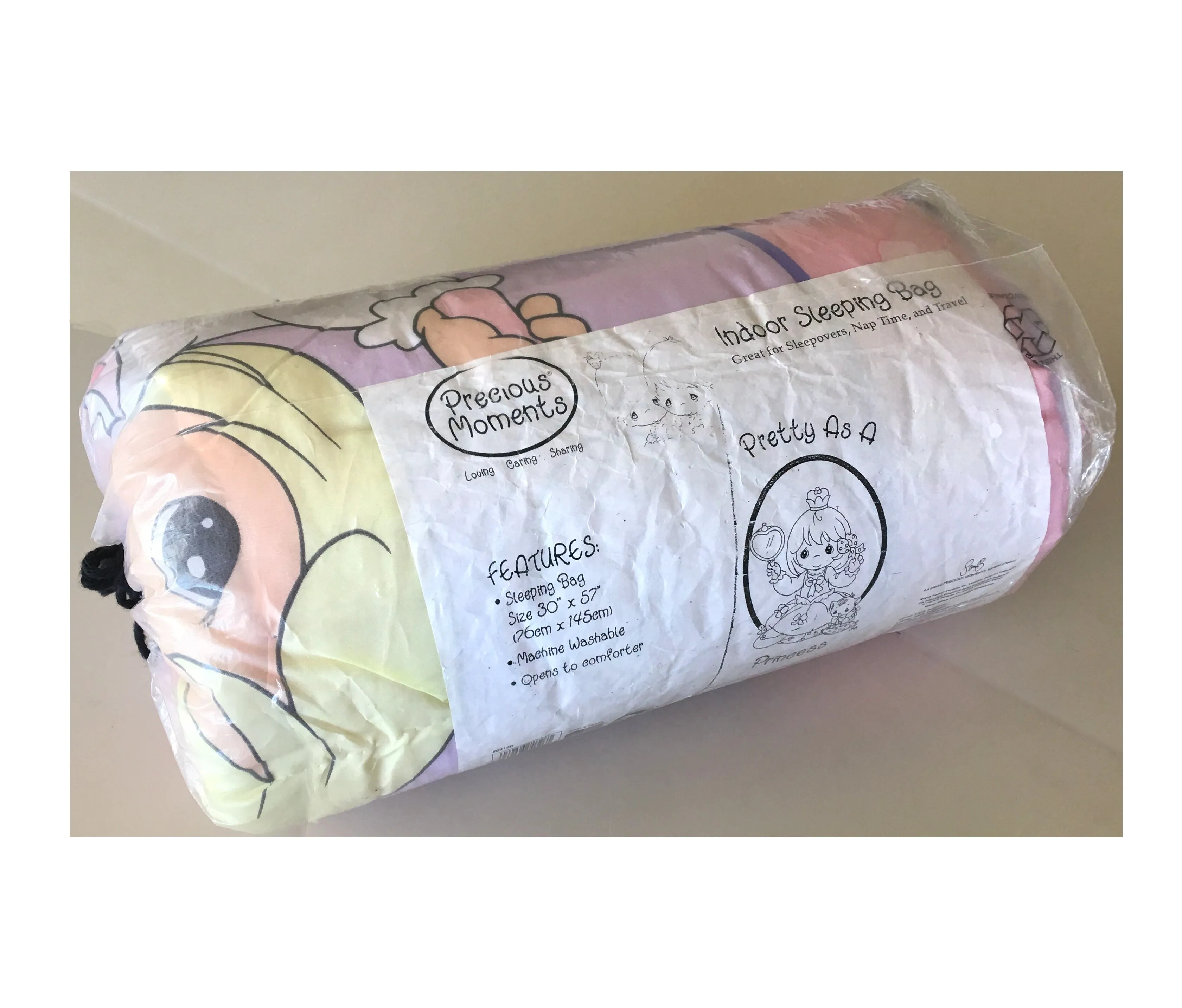 Rare New Vintage 2003 Precious Moments Princess Girl with Kitty Pink Sleeping Bag Twin Comforter