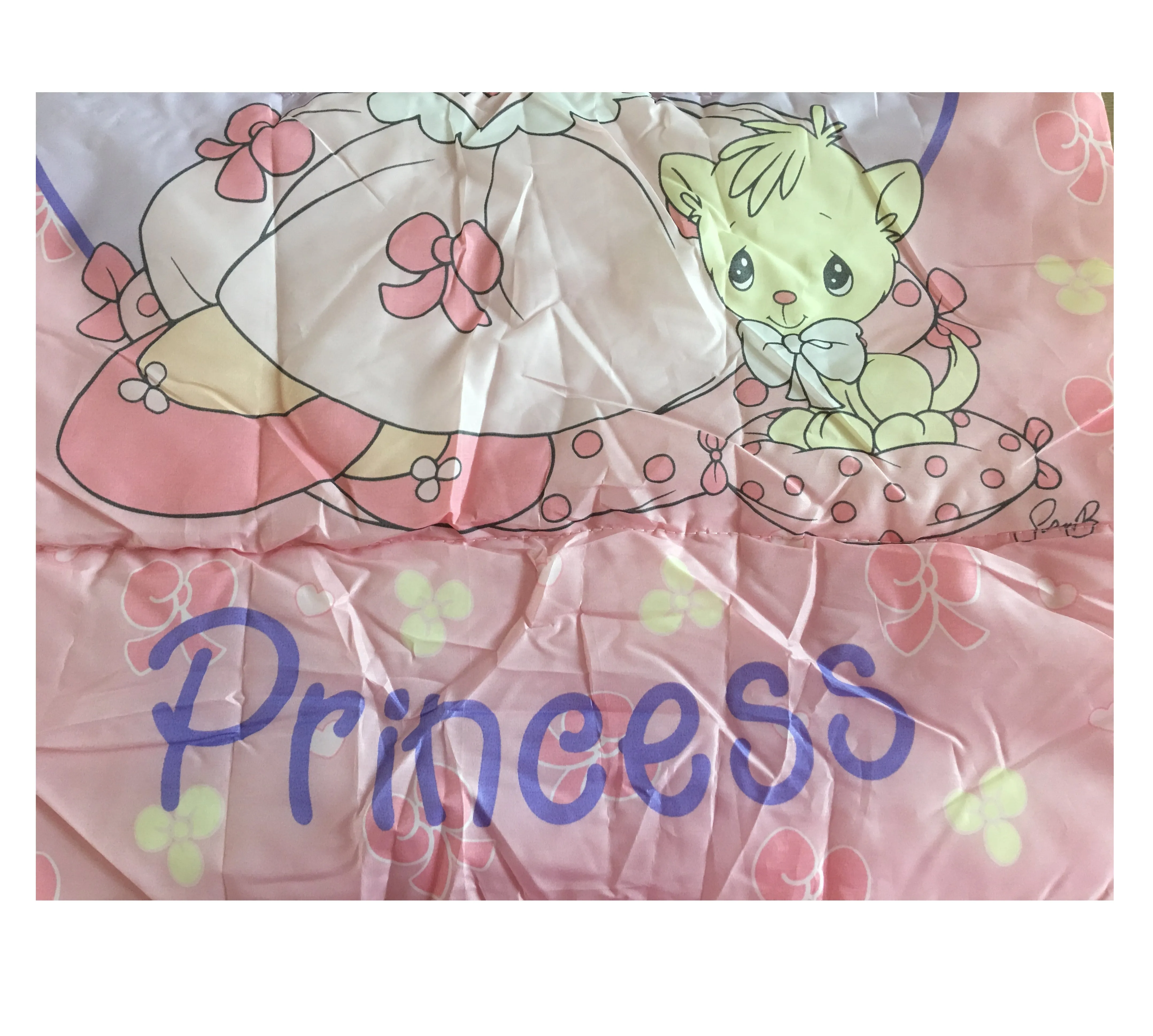 Rare New Vintage 2003 Precious Moments Princess Girl with Kitty Pink Sleeping Bag Twin Comforter