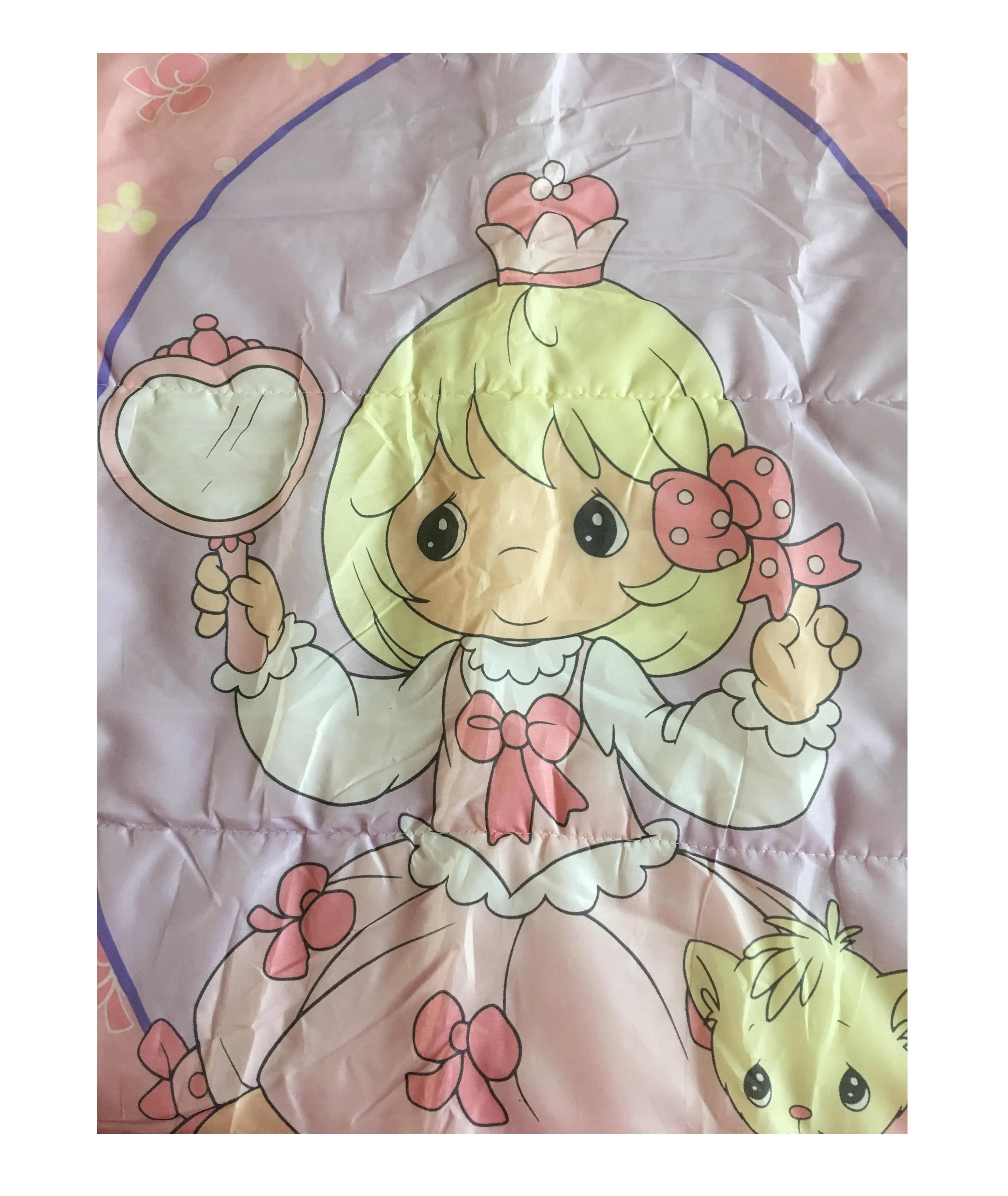 Rare New Vintage 2003 Precious Moments Princess Girl with Kitty Pink Sleeping Bag Twin Comforter