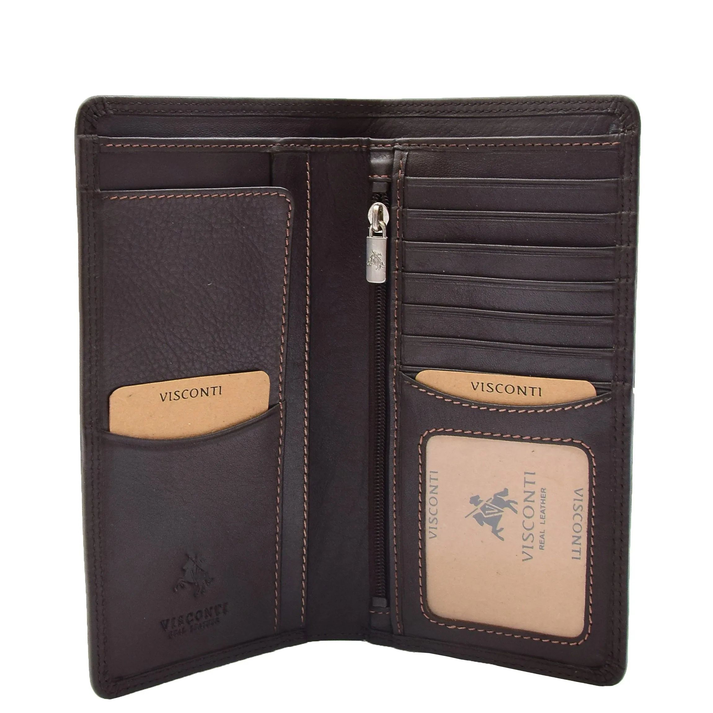 Real Leather Vertical Bifold Breast Wallet HOL120 Brown