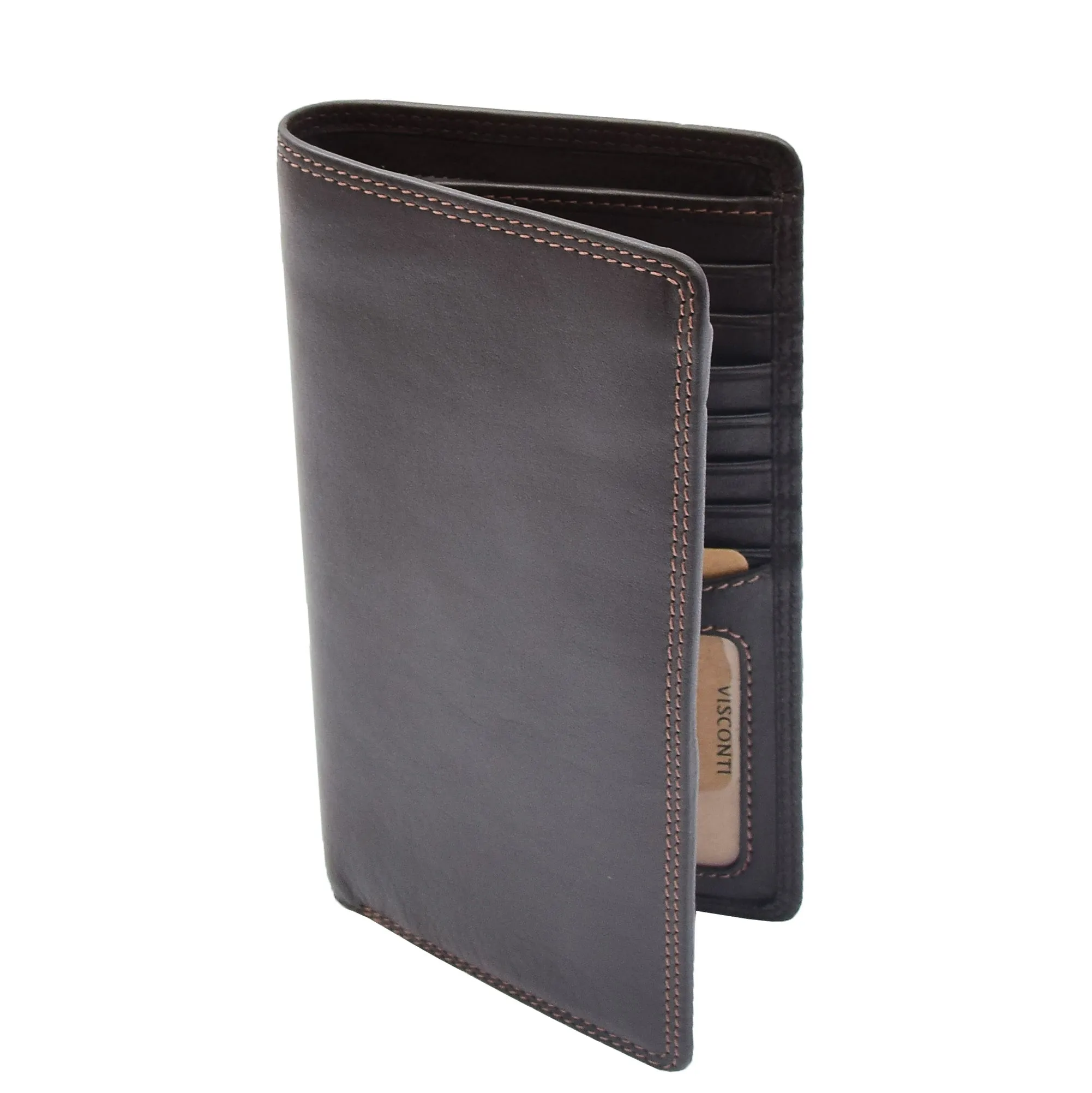 Real Leather Vertical Bifold Breast Wallet HOL120 Brown