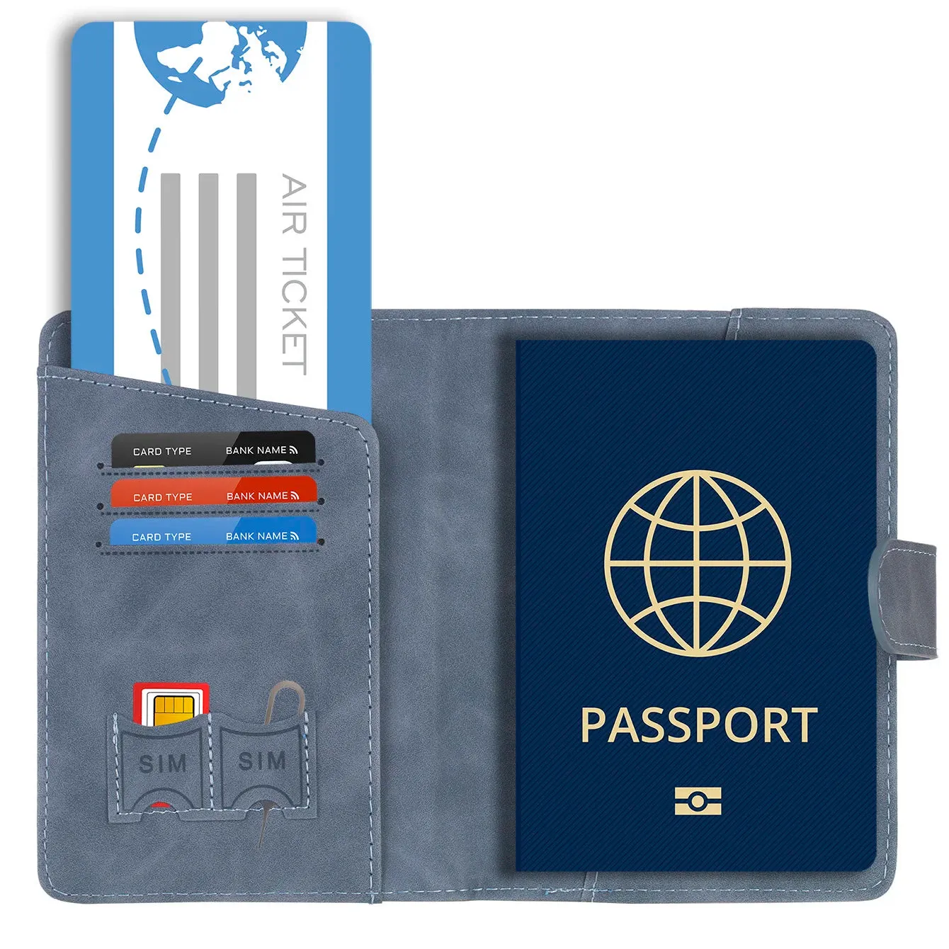 RFID Blocking Passport Holder Cover and Wallet All In One