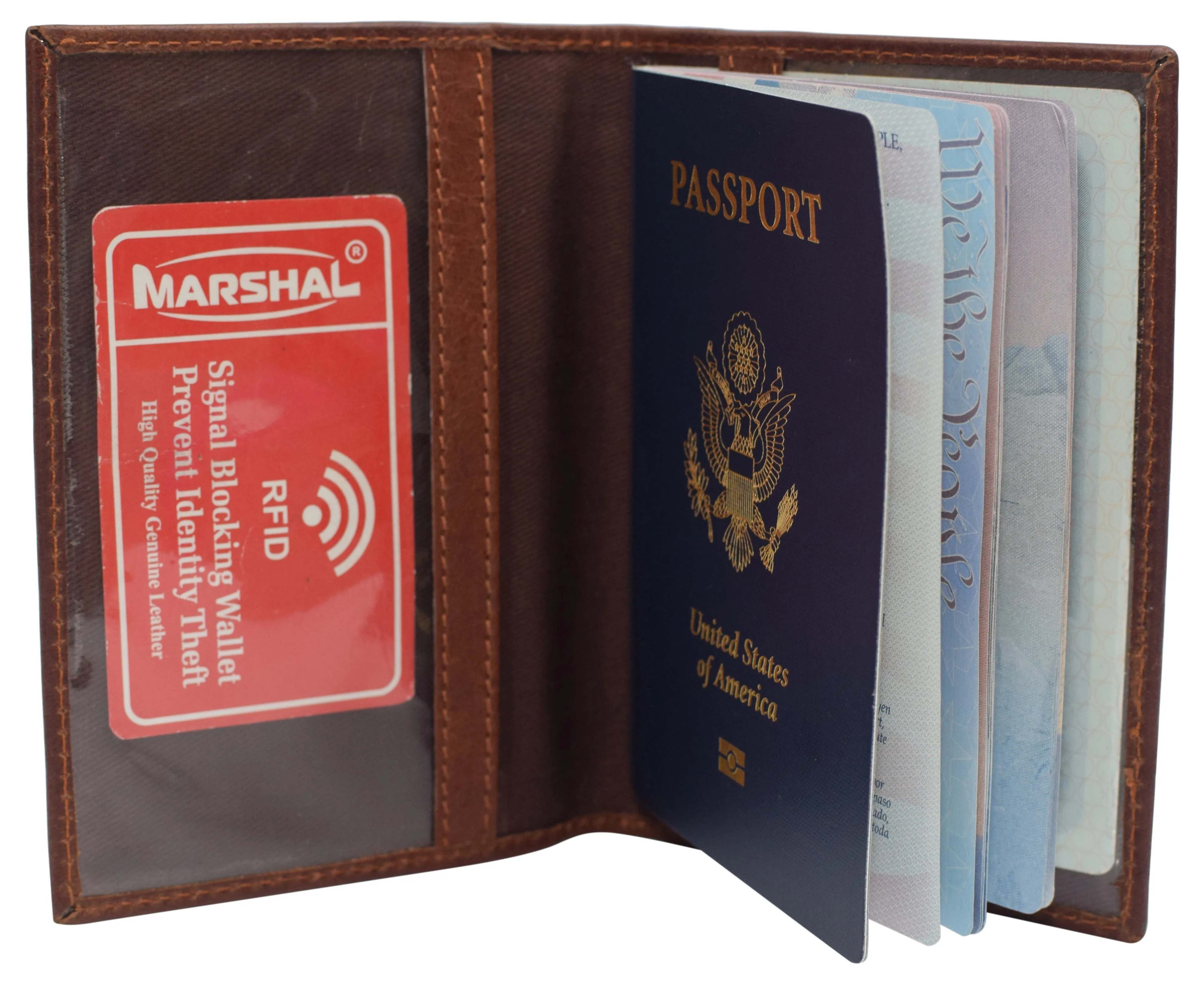 RFID520151NUTN Real Leather RFID Blocking Travel Passport Holder with Vaccine Card Slot