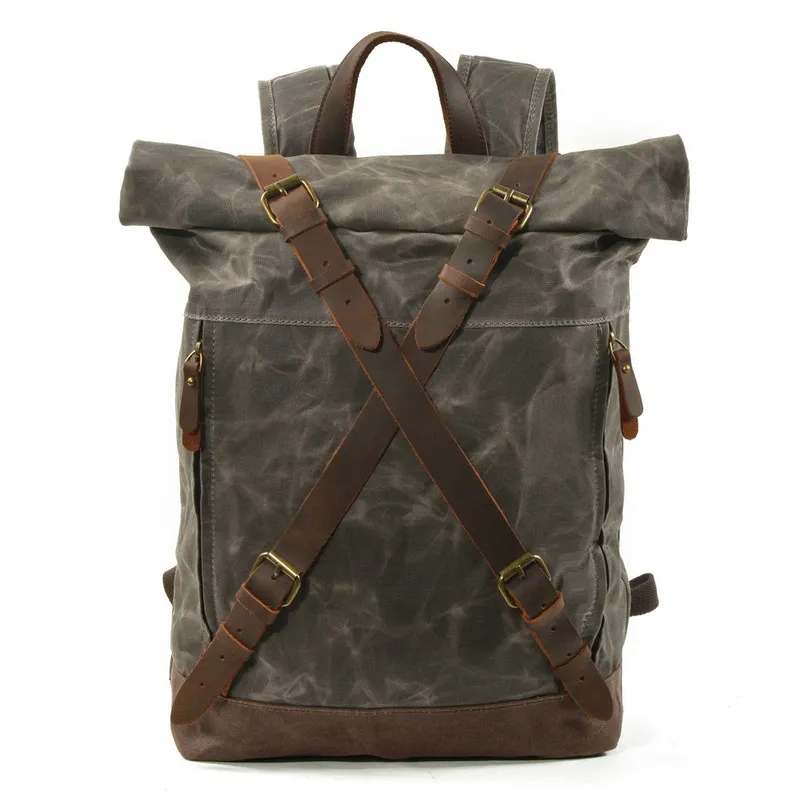 Rolltop Backpack Waxed Canvas Travel Backpack Hiking Backpack