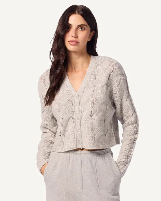 Sablyn Jolie V-Neck Cropped Cable Cardigan Foggy