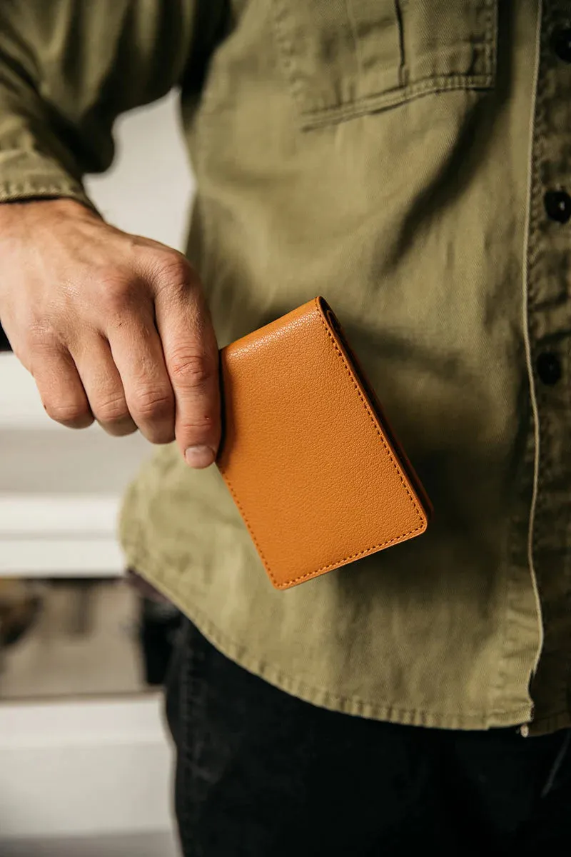 Saddle Tan Recycled Leather Utility Bifold Wallet