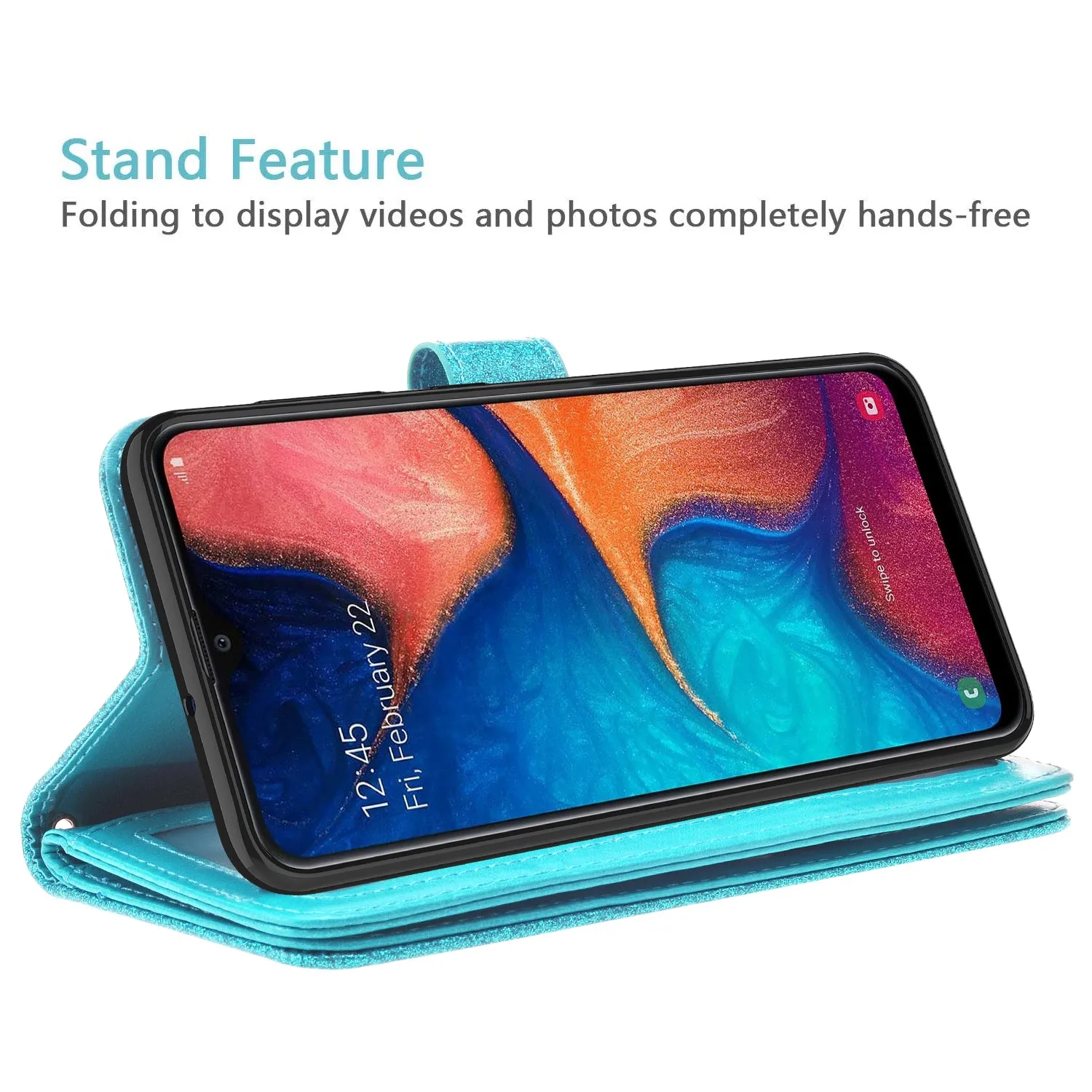 Samsung Galaxy A10e Case, Galaxy A10e Case, Glitter Faux Leather Flip Credit Card Holder Wrist Strap Shockproof Protective Wallet Case Clutch for Galaxy A10e - Teal