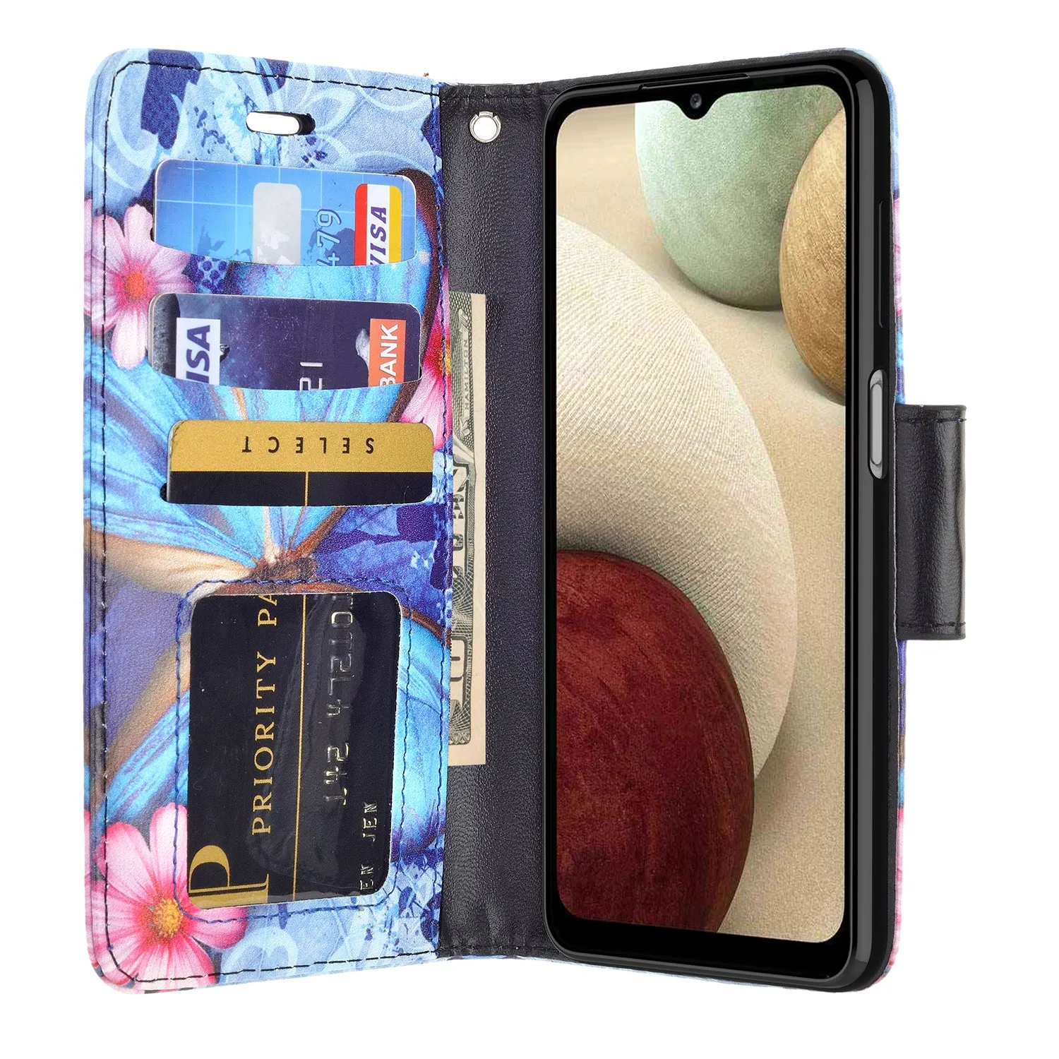 Samsung Galaxy A42 5G Case, Galaxy A42 5G Wallet Case, Wrist Strap Pu Leather Wallet Case [Kickstand] with ID & Credit Card Slots - Blue Butterfly