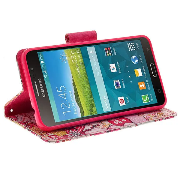 Samsung Galaxy Mega 2 Case, Wrist Strap Magnetic Fold[Kickstand] Pu Leather Wallet Case with ID & Credit Card Slots for Samsung Galaxy Mega2 - Pink Flower