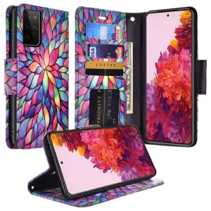 Samsung Galaxy S21 Ultra Case, Galaxy S21 Ultra Wallet Case, Wrist Strap Pu Leather Wallet Case [Kickstand] with ID & Credit Card Slots - Rainbow Flower