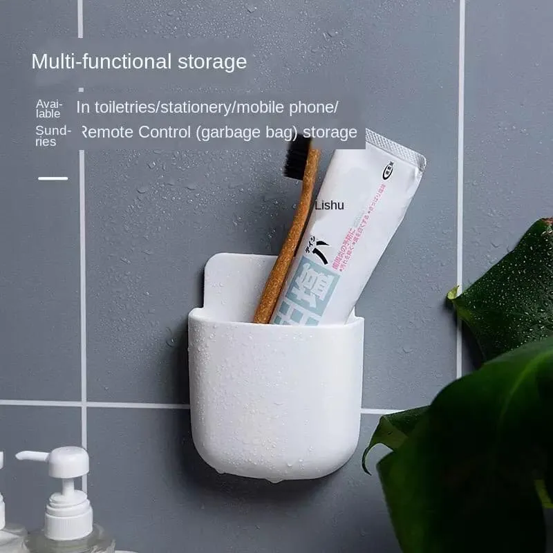 Self-Adhesive White Remote Control Storage Box, Phone Charging Station