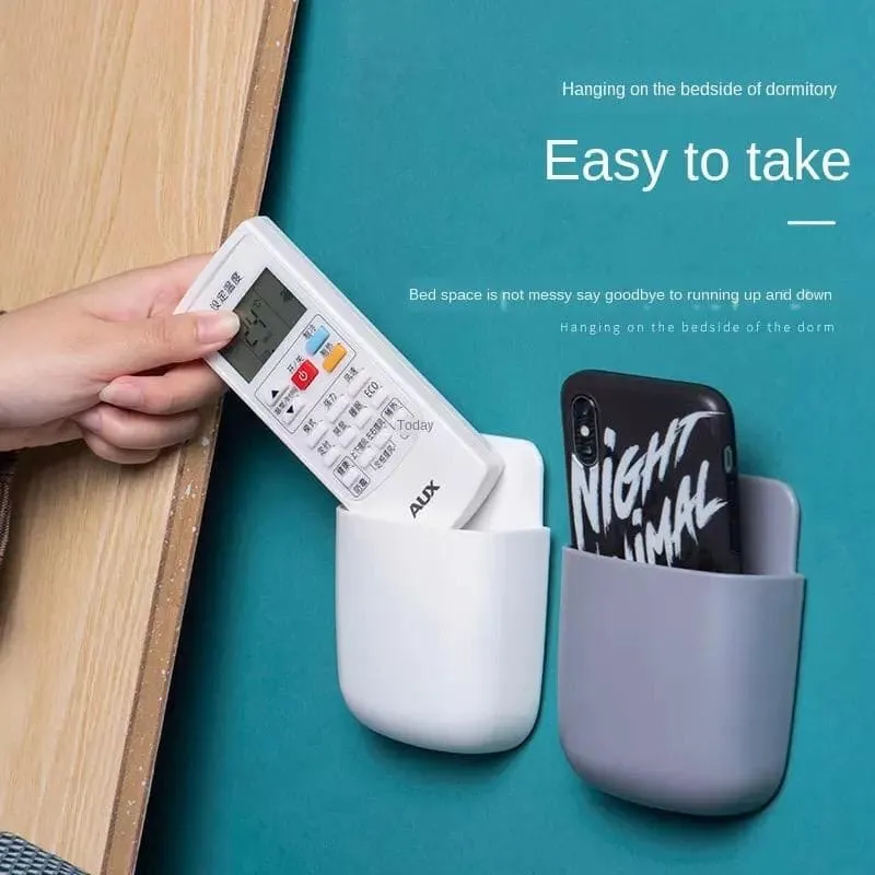 Self-Adhesive White Remote Control Storage Box, Phone Charging Station