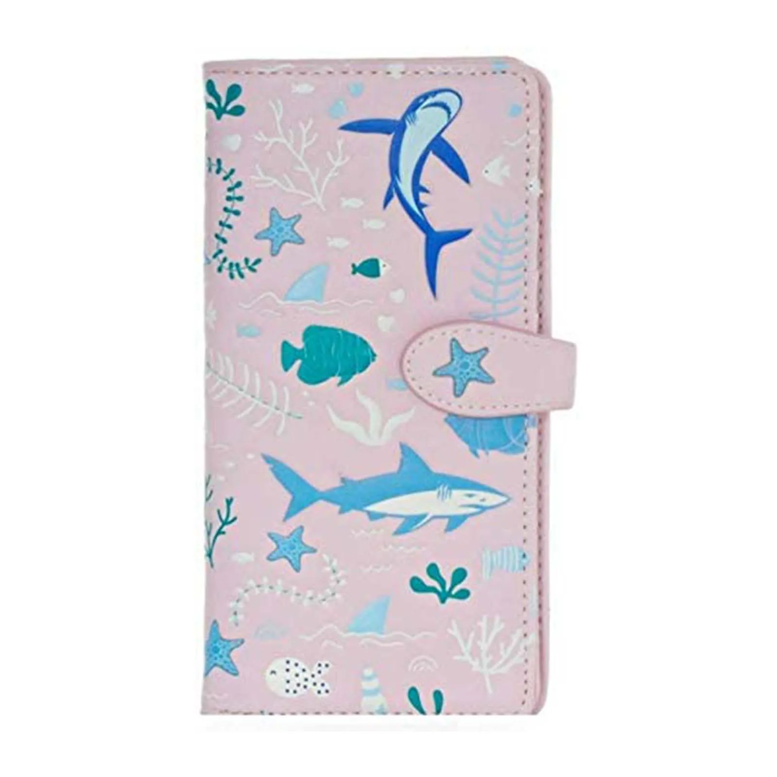 Shagwear Shark Pattern Large Pink Zipper Wallet