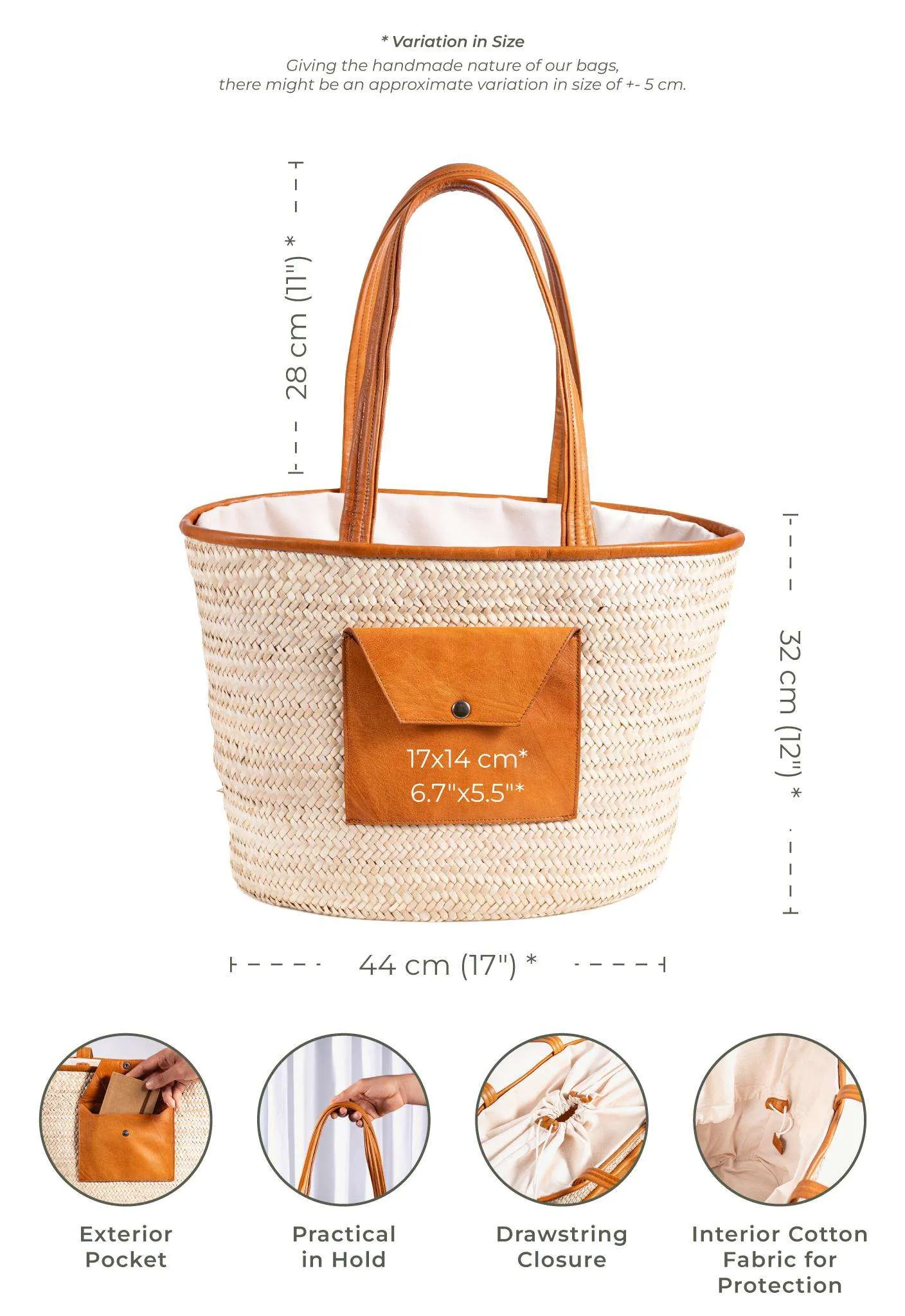 Shopping Bag Saaf with Leather Pocket L