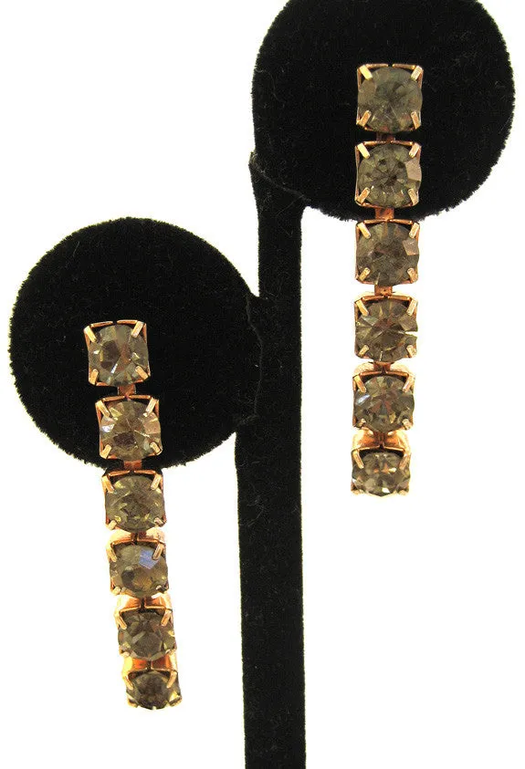 Silver-Tone Smoke-Colored Rhinestone Line Earrings